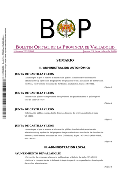 BOLETÍN OFICIAL DE LA PROVINCIA DE VALLADOLID Número 2020/208 Jueves, 29 De Octubre De 2020