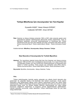 Türkiye Mikoflorası İçin Ascomycetes' Ten Yeni Kayıtlar