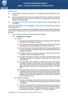 Game 1 Playing Conditions 2020-21