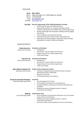 Resume Employment