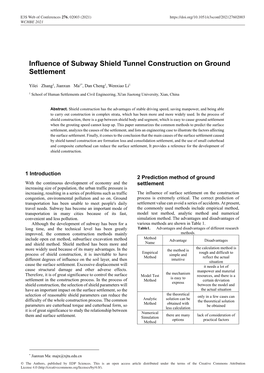 Influence of Subway Shield Tunnel Construction on Ground Settlement