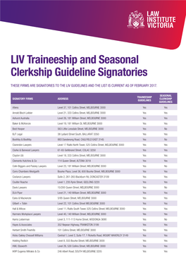 LIV Traineeship and Seasonal Clerkship Guideline Signatories