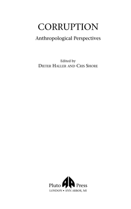 CORRUPTION Anthropological Perspectives