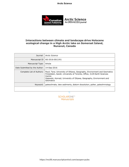 Interactions Between Climate and Landscape Drive Holocene Ecological Change in a High Arctic Lake on Somerset Island, Nunavut, Canada