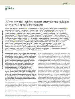 Fifteen New Risk Loci for Coronary Artery Disease Highlight Arterial-Wall-Specific Mechanisms