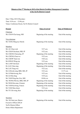 Minutes of the 3 Meeting in 2019 of the District Facilities Management