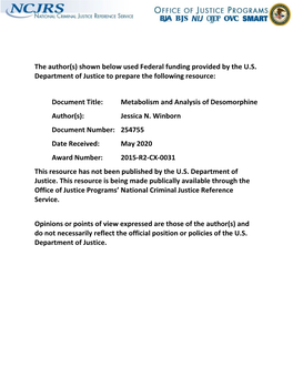 Metabolism and Analysis of Desomorphine Author(S): Jessica N