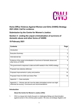 Home Office Violence Against Women and Girls (VAWG) Strategy 2021-2024: Call for Evidence Submission by the Centre for Women's