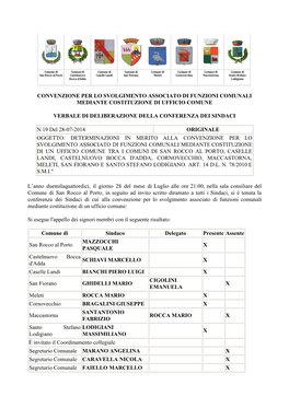 Convenzione Per Lo Svolgimento Associato Di Funzioni Comunali Mediante Costituzione Di Ufficio Comune