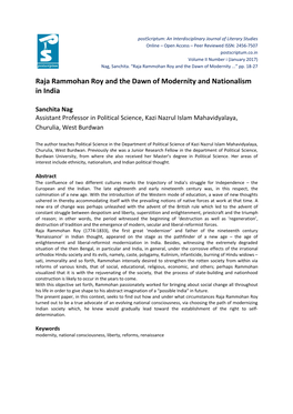 Raja Rammohan Roy and the Dawn of Modernity and Nationalism in India