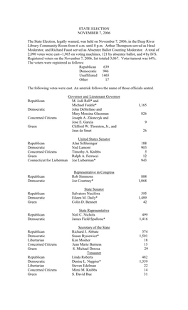 State Election November 7, 2006