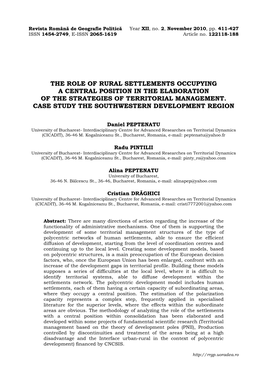 The Role of Rural Settlements Occupying a Central Position in the Elaboration of the Strategies of Territorial Management