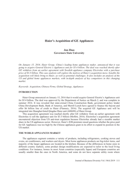 Haier's Acquisition of GE Appliances