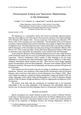 Chromosomal Criteria and Taxonomic Relationships in the Solanaceae