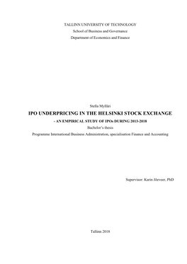 Ipo Underpricing in the Helsinki Stock Exchange