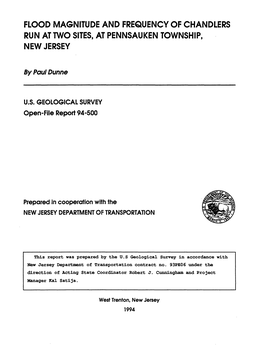 Flood Magnitude and Frequency of Chandlers Run at Two Sites, at Pennsauken Township, New Jersey