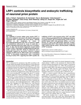LRP1 Controls Biosynthetic and Endocytic Trafficking of Neuronal Prion Protein