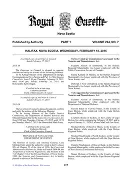 NS Royal Gazette Part I