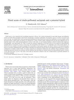 Floral Scents of Chafer-Pollinated Asclepiads and a Potential Hybrid ⁎ A