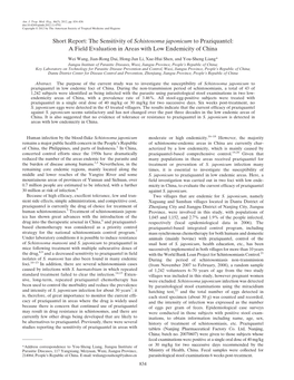 The Sensitivity of Schistosoma Japonicum to Praziquantel: a Field Evaluation in Areas with Low Endemicity of China