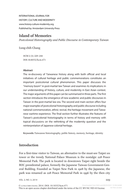 Island of Memories Postcolonial Historiography and Public Discourse in Contemporary Taiwan