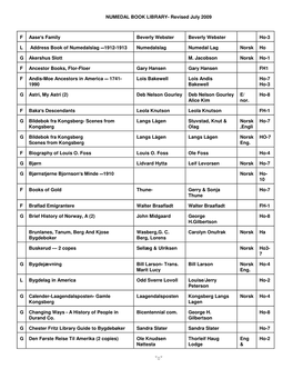 0- NUMEDAL BOOK LIBRARY- Revised July 2009 F Aase =S