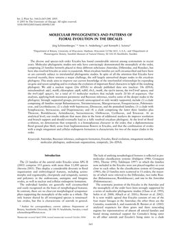 Molecular Phylogenetics and Patterns of Floral Evolution in the Ericales