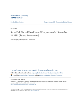 South Park Blocks Urban Renewal Plan, As Amended September 11, 1991 (Second Amendment)