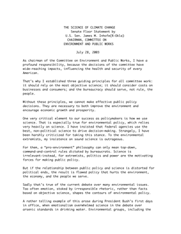THE SCIENCE of CLIMATE CHANGE Senate Floor Statement by U.S