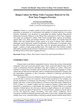 Rimpu Culture in Mbojo Tribe Consumer Behavior in the West Nusa Tenggara Province