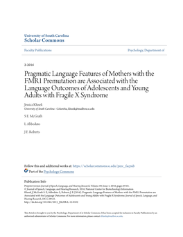 Pragmatic Language Features of Mothers with the FMR1 Premutation