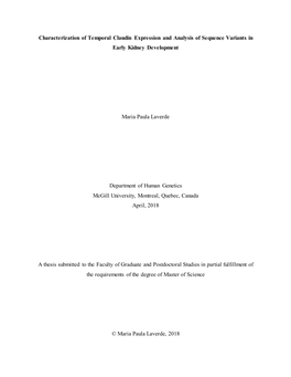 Characterization of Temporal Claudin Expression and Analysis of Sequence Variants in Early Kidney Development