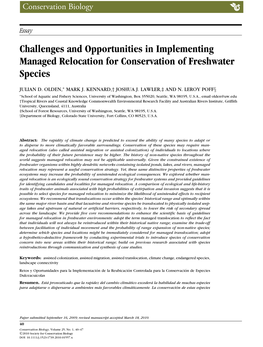 Challenges and Opportunities in Implementing Managed Relocation for Conservation of Freshwater Species