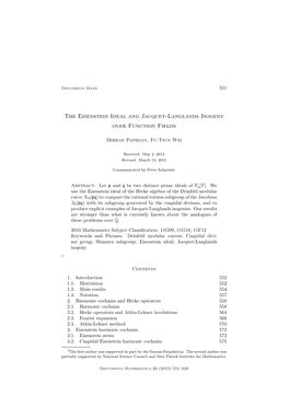 The Eisenstein Ideal and Jacquet-Langlands Isogeny Over Function Fields