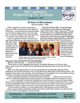 September 2013, Membership Statement: Content Review: Alix Dobkin, 1940, and Jan OLOC Is an Organization of Old Lesbians
