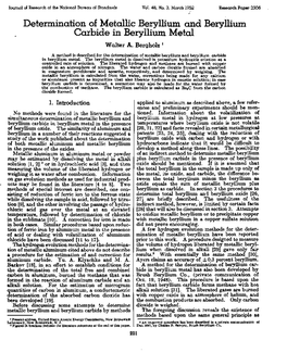 Determination of Metallic Beryllium and Beryllium Carbide in Beryllium Metal Walter A