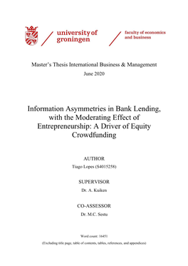 Information Asymmetries in Bank Lending, with the Moderating Effect of Entrepreneurship: a Driver of Equity Crowdfunding