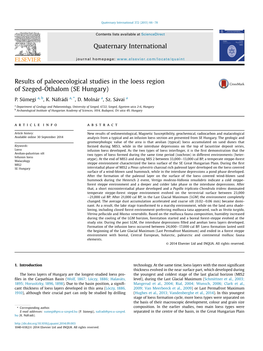 Results of Paleoecological Studies in the Loess Region of Szeged-Othalom