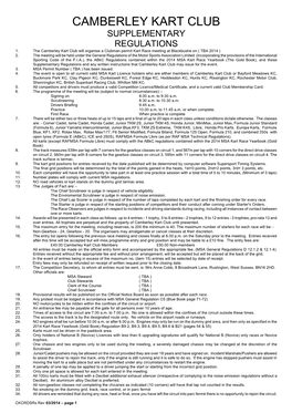 Camberley Kart Club Supplementary Regulations 1