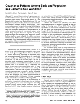 Covariance Patterns Among Birds and Vegetation in a California Oak Woodland1