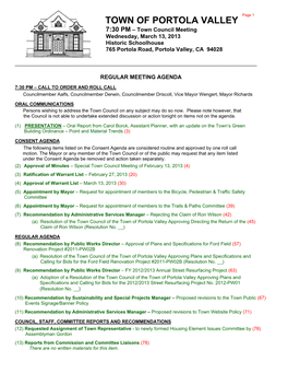 Memorandum Town of Portola Valley