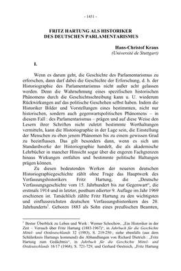 Fritz Hartung Als Historiker Des Deutschen Parlamentarismus