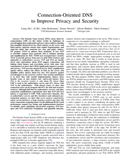 Connection-Oriented DNS to Improve Privacy and Security