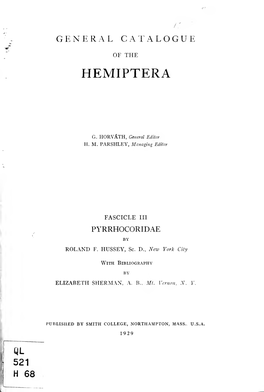 General Catalogue of the Hemiptera Aatetnma Subfamily EURYOPHTHALMINAE Van Duzee