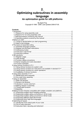 Optimizing Subroutines in Assembly Language an Optimization Guide for X86 Platforms