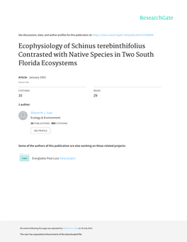 Ecophysiology of Schinus Terebinthifolius Contrasted with Native Species in Two South Florida Ecosystems