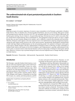 The Underestimated Role of Pest Pentatomid Parasitoids in Southern South America