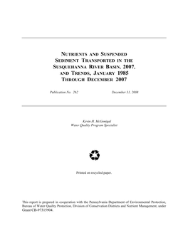 Nutrients and Suspended Sediment 2007 Report