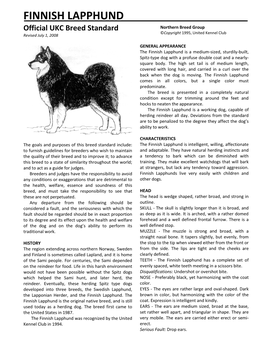 FINNISH LAPPHUND Official UKC Breed Standard Northern Breed Group ©Copyright 1995, United Kennel Club Revised July 1, 2008