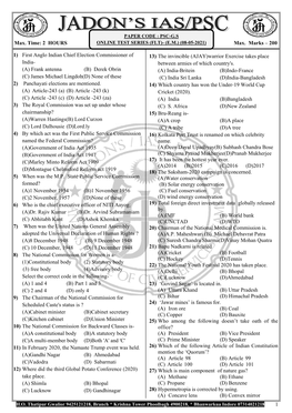 1 Target M.P. Max. Time: 2 HOURS TEST SERIES – (18- Max. Marks